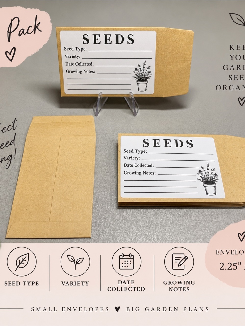 Seed Packet Envelopes - Kraft Brown Seed Labels (10 Pack)